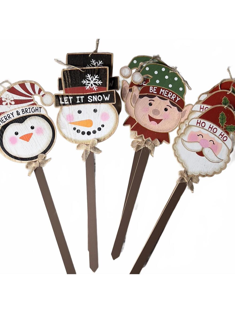 Penguin, Snowman, Elf, Santa Christmas Garden Stakes